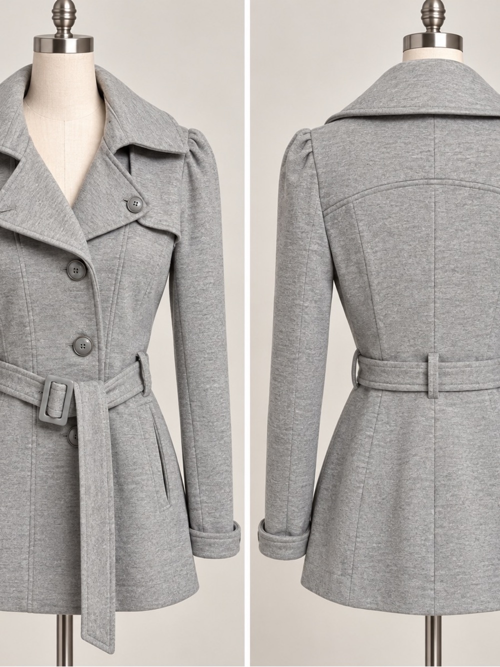 Kenneth Cole Reaction Light Gray Double-Breasted Belted Trench Coat